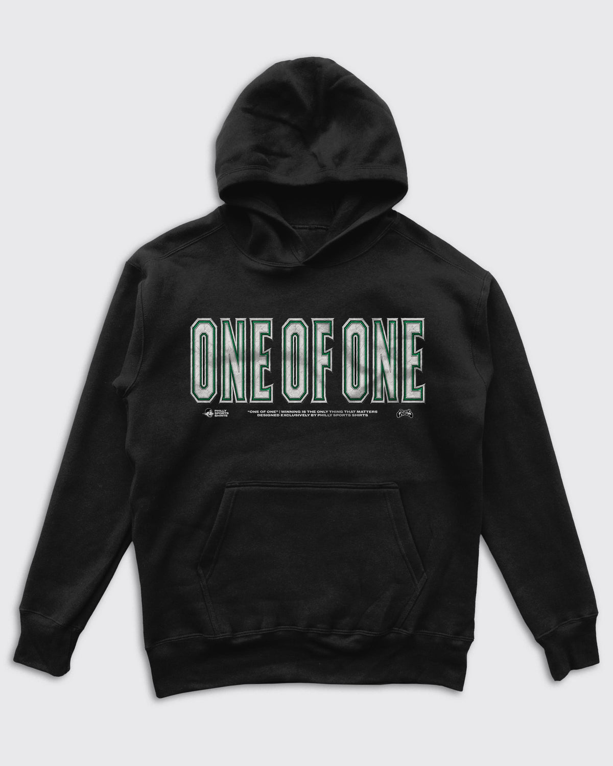 Front side view of the One Of One Jalen Hurts Hoodie