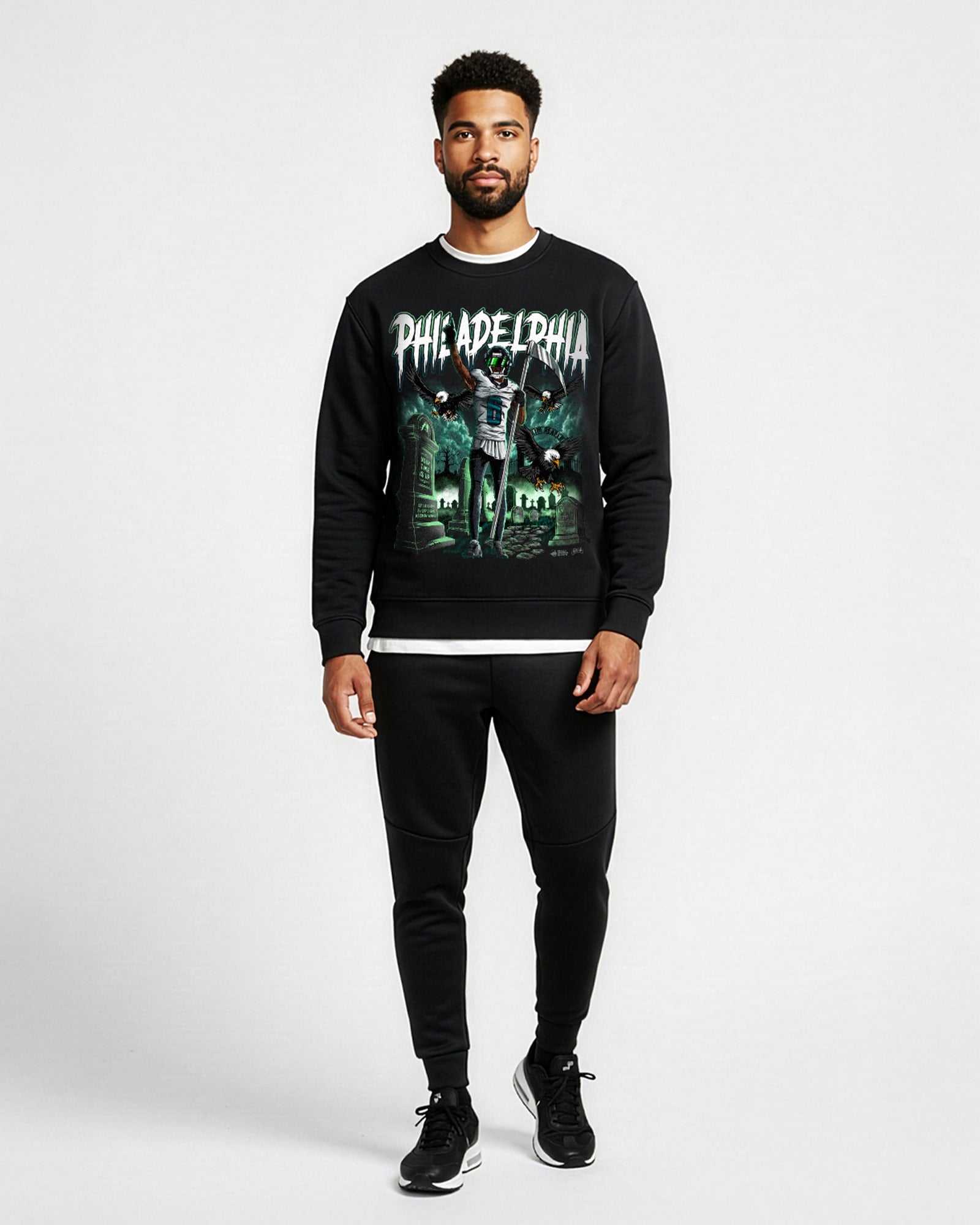 Slim Reaper Graveyard Crewneck Modeled