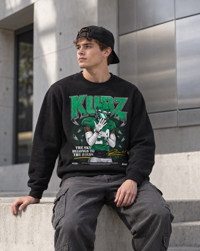 Male model wearing heavyweight Andrew Mukuba Kubz crewneck by Philly Sports Shirts