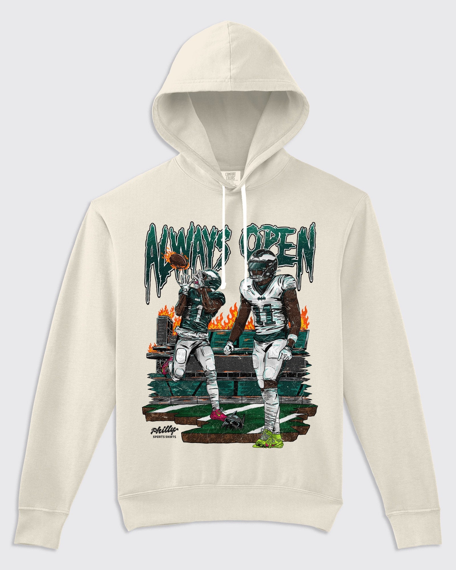 Always Open Eagles AJ Brown  Lightweight Hoodie in Ivory