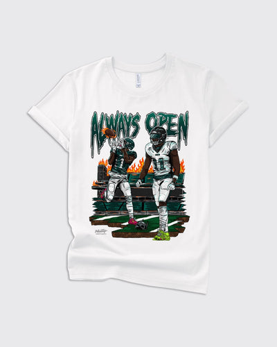 AJ Brown Always Open Kids white shirt by Philly Sports Shirts