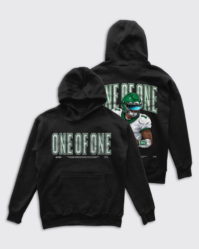 Front & back view of the One Of One Jalen Hurts Hoodie