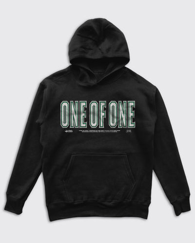 Front side view of the One Of One Jalen Hurts Hoodie