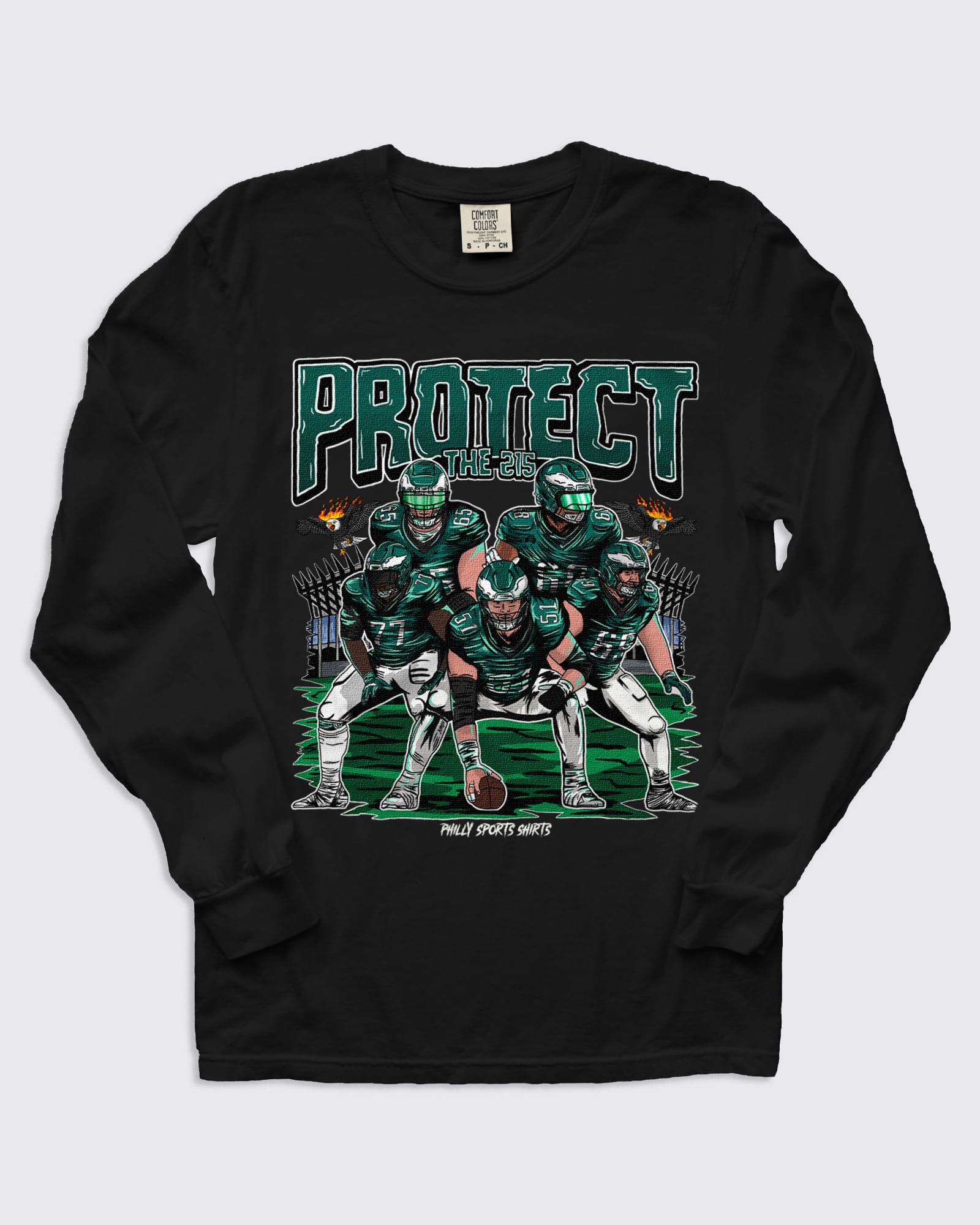Protect the 215 Eagles Linemen Long Sleeve Black