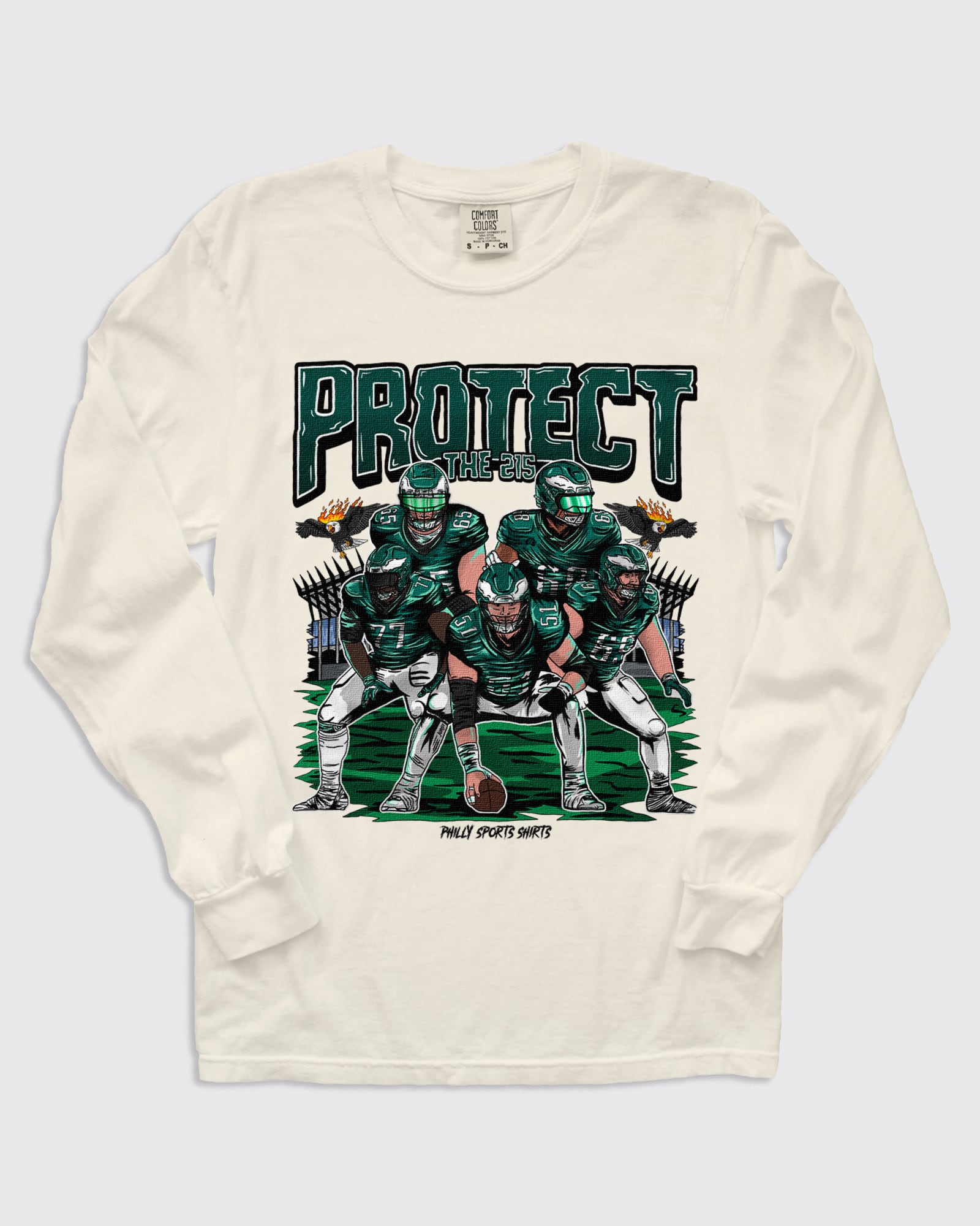 Protect the 215 Eagles Linemen Long Sleeve Ivory