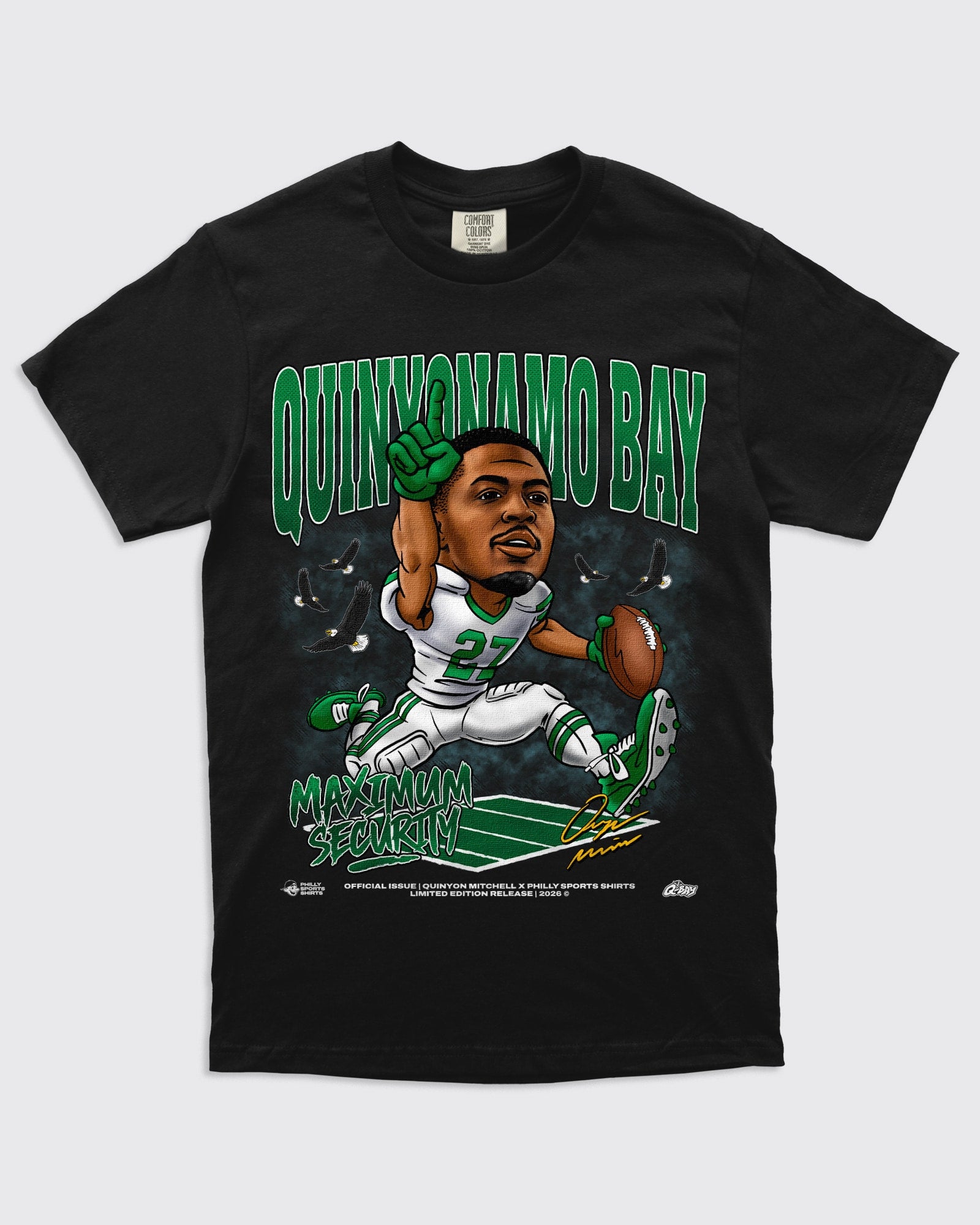 Quinyonamo Bay Maximum Security Eagles Shirt in Black