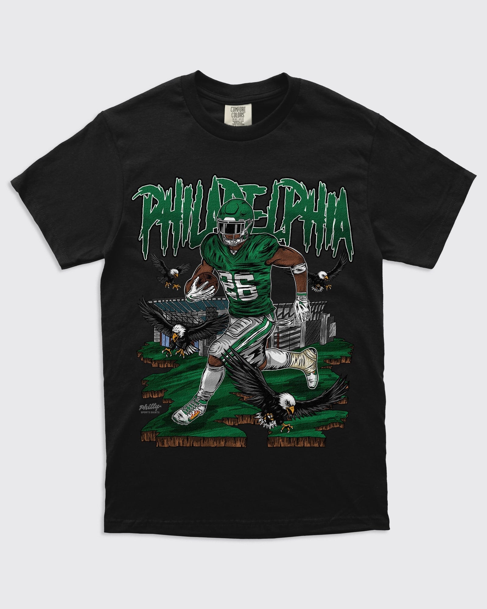 Saquon Barkley Eagles Shirt. Run It Up Black Tee by Philly Sports Shirts