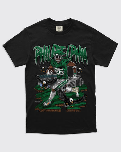 Saquon Barkley Eagles Shirt. Run It Up Black Tee by Philly Sports Shirts