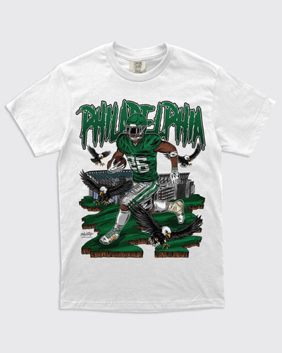 Saquon Barkley Eagles Shirt. Run It Up White Tee by Philly Sports Shirts