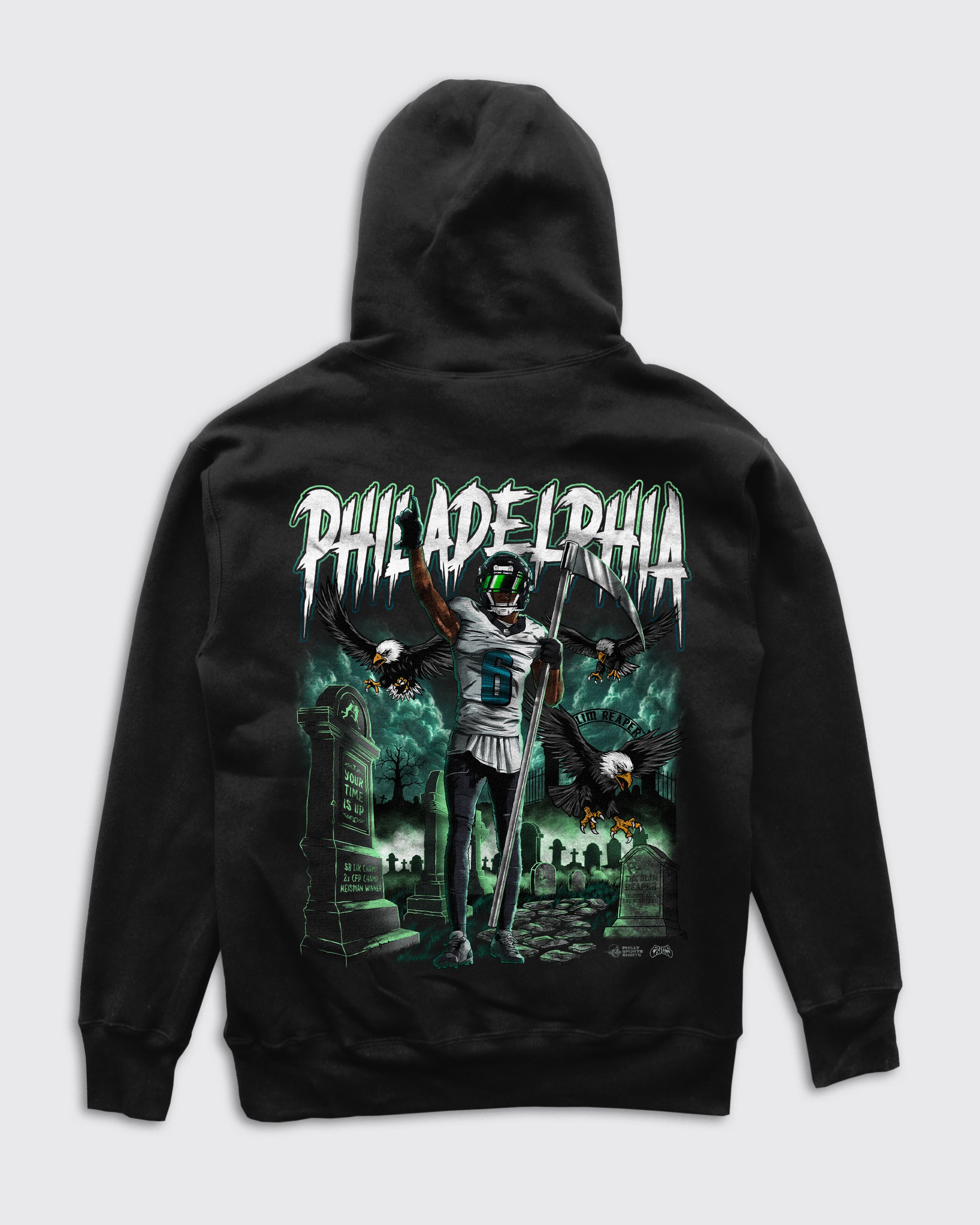 Devonta Smith Slim Reaper Hoodie Back Cemetery Graphic