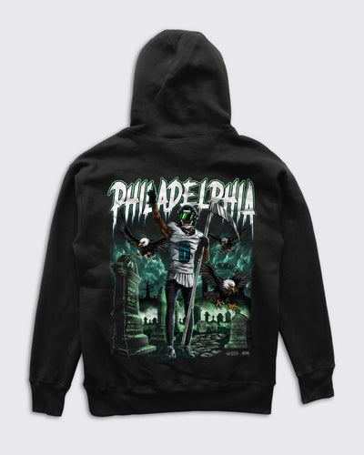 Devonta Smith Slim Reaper Hoodie Back Cemetery Graphic