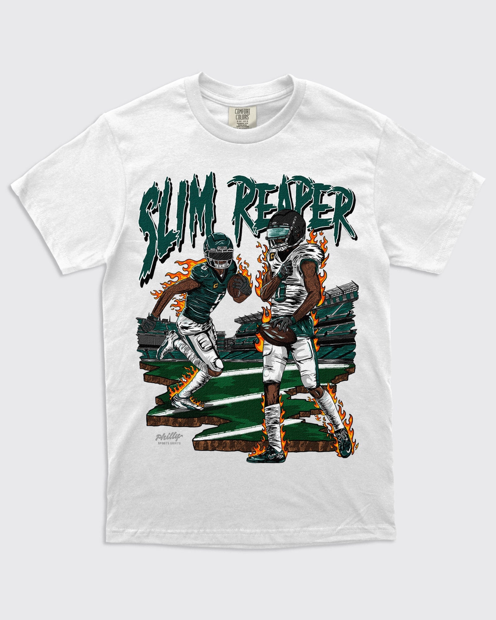 Devonta Smith The Slim Reaper Eagles Shirt on White by Philly Sports Shirts