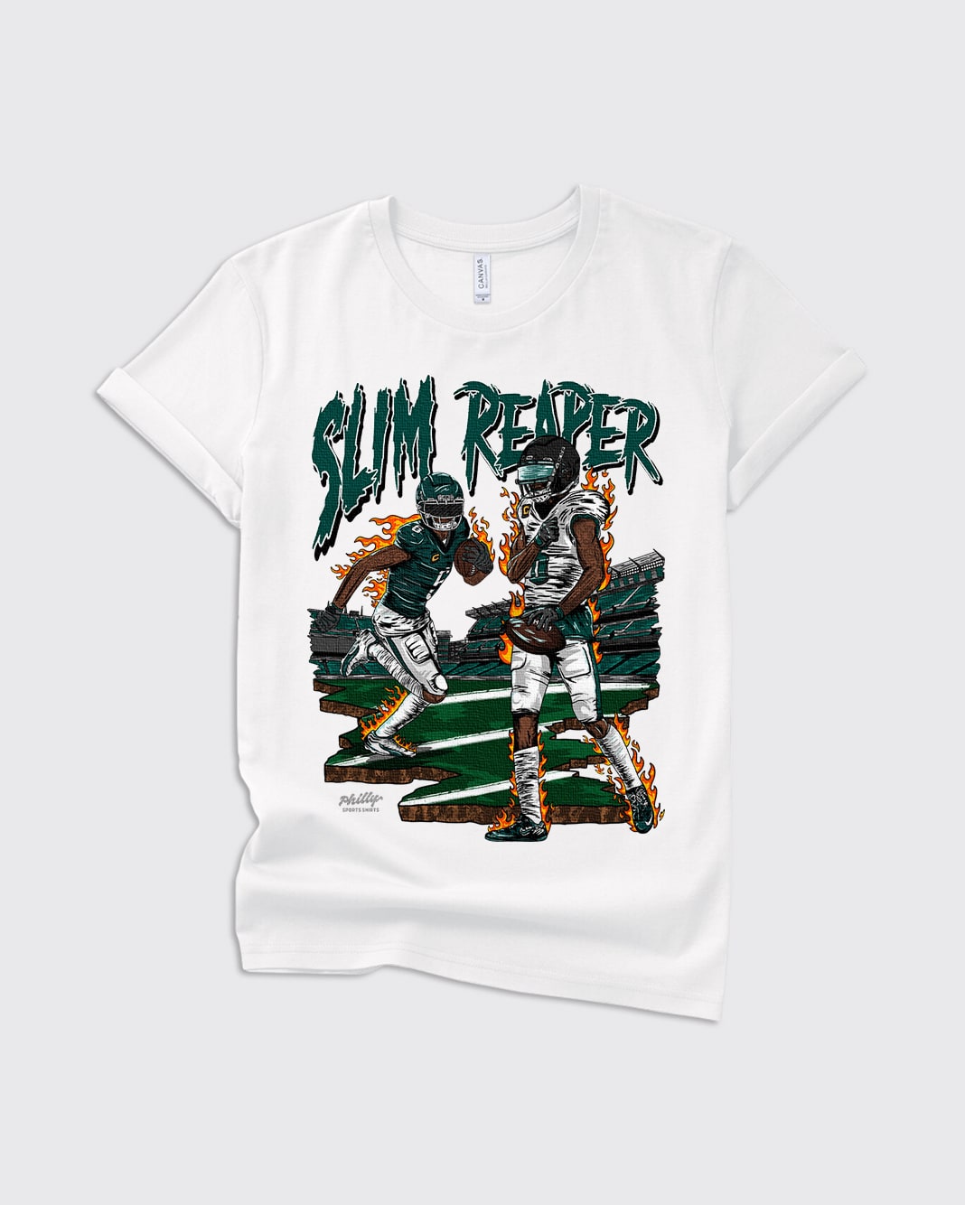 Kids Eagles Slim Reaper DeVonta Smith Shirt in White by Philly Sports Shirts