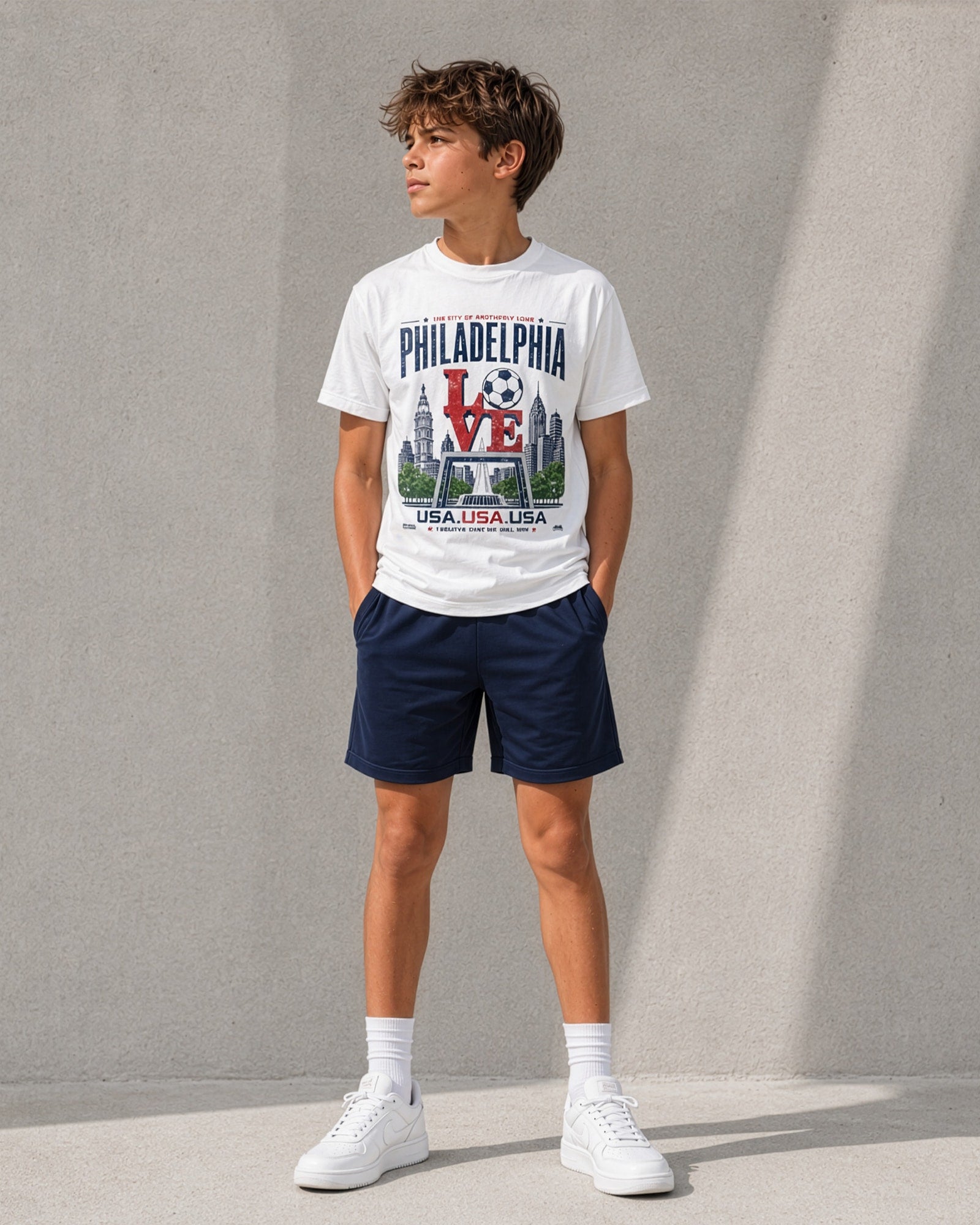 Kids Love Park Soccer Club Shirt Modeled