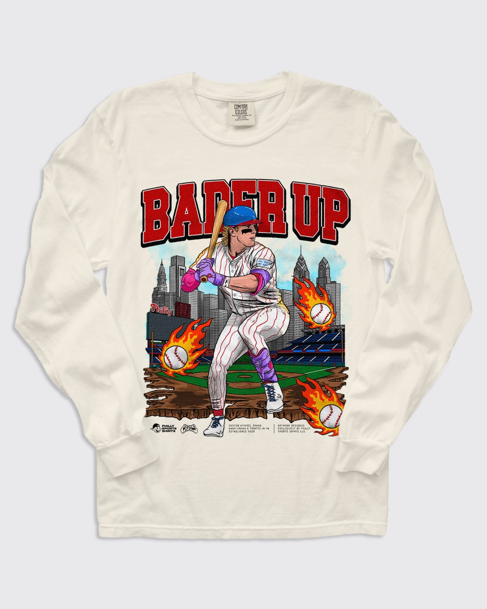 Harrison Bader Bader Up Phillies Long Sleeve Shirt Ivory