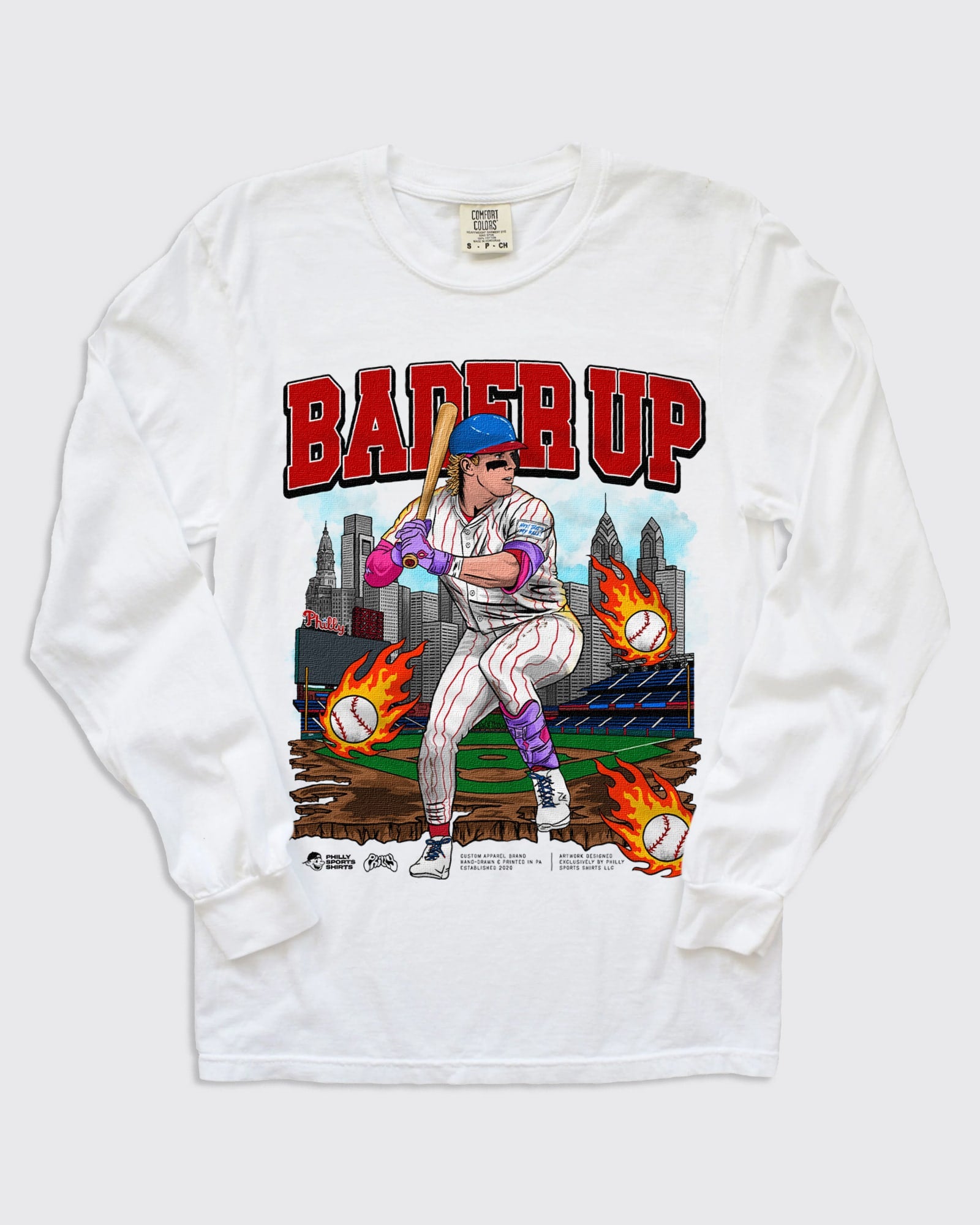 Harrison Bader Bader Up Phillies Long Sleeve Shirt White