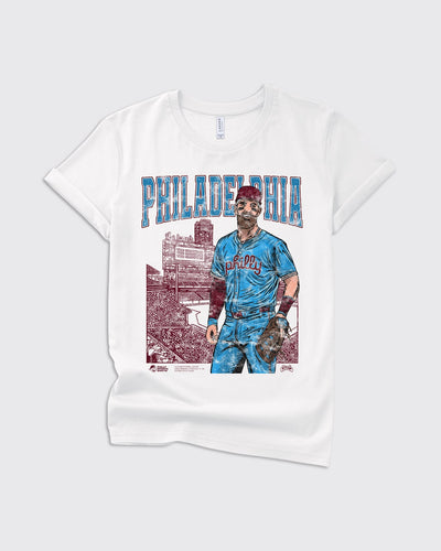 Vintage Bryce Harper Day At The Bank Phillies Kids Shirt in White