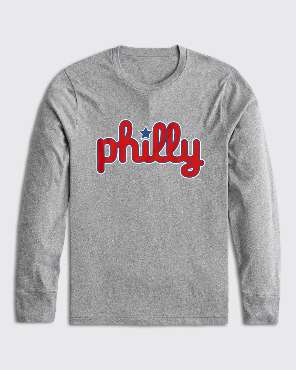 Philadelphia 76ers-Philly Legendary Script Long Sleeve-Athletic Heather-Philly Sports Shirts