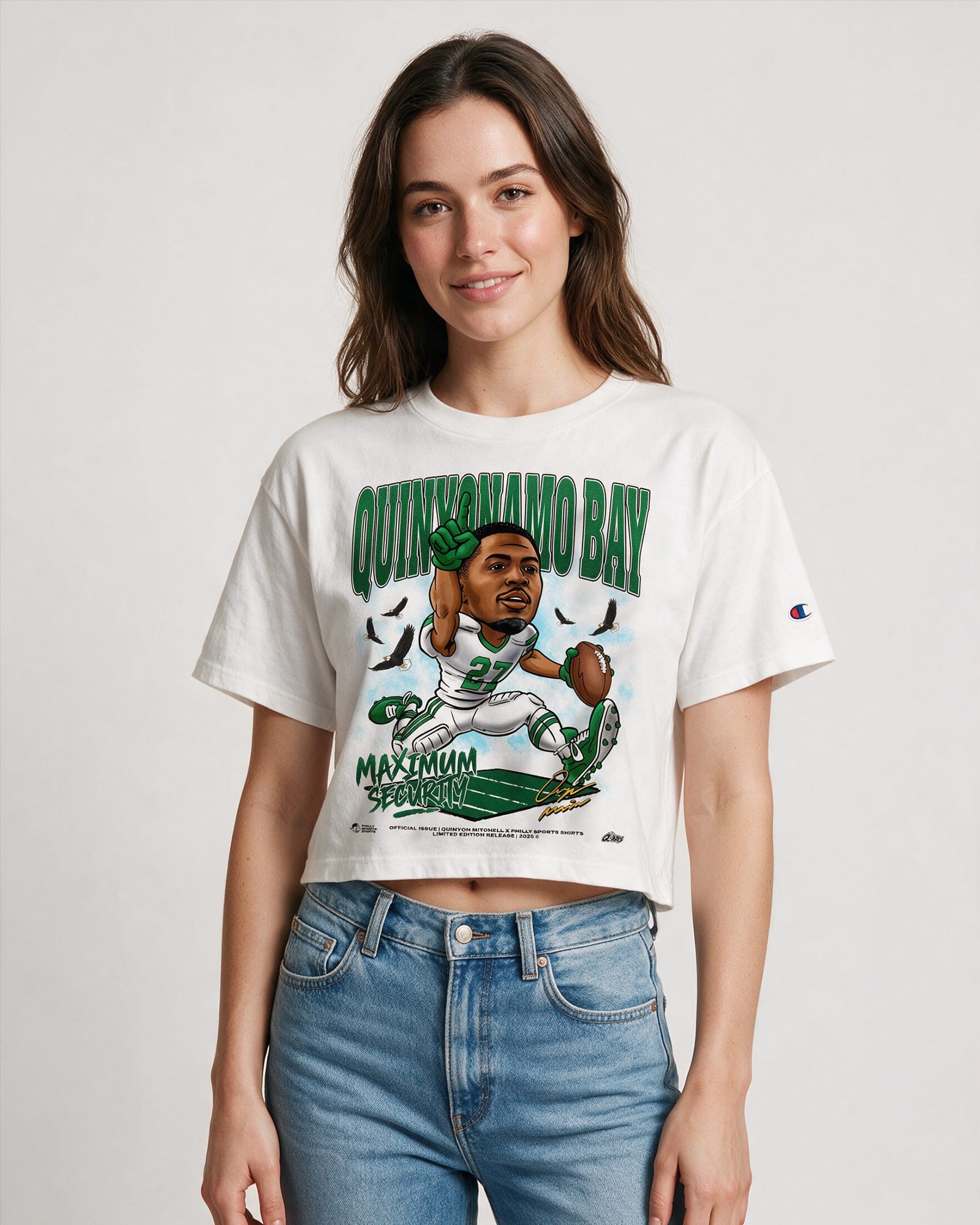 Women's Quinyonamo Bay Maximum Security Crop T-Shirt Modeled