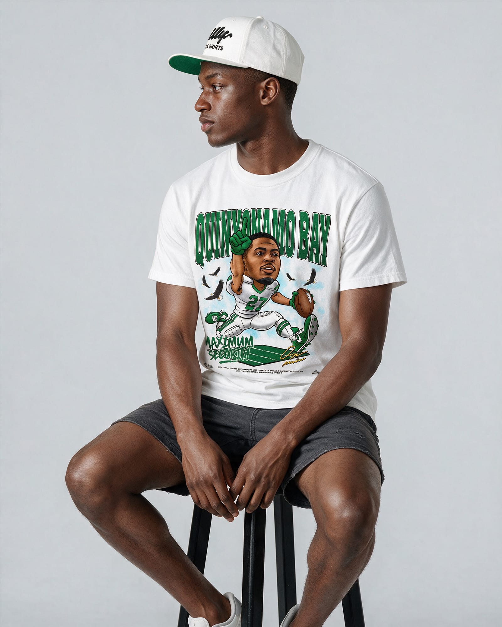 Quinyonamo Bay "Maximum Security" Shirt in white on model