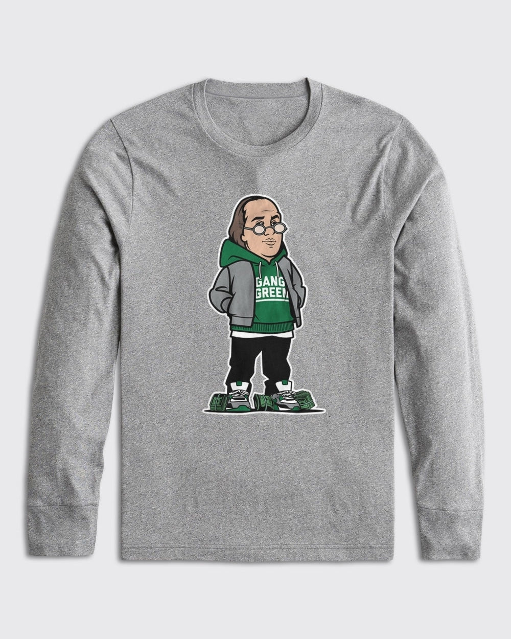 Philadelphia Eagles-Ben Franklin Eagles Long Sleeve-Athletic Heather-Philly Sports Shirts