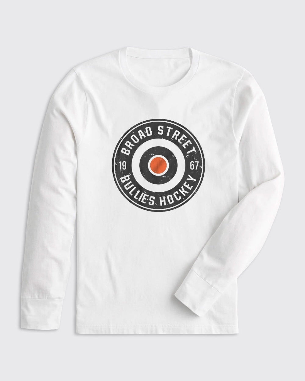 Philadelphia Flyers-Broad Street Bullies Hockey Long Sleeve-White-Philly Sports Shirts