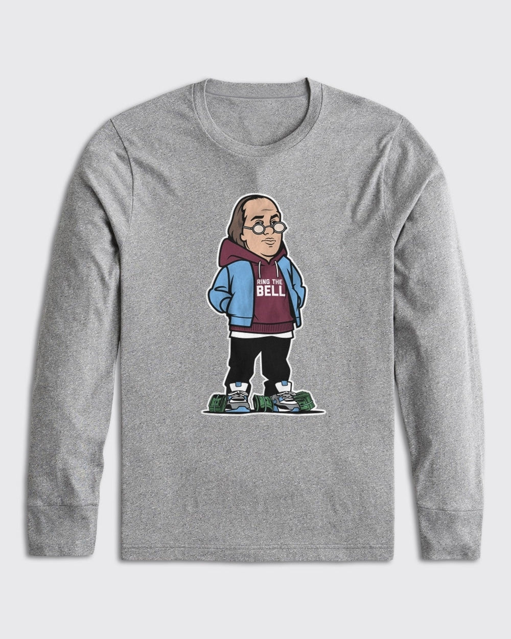 Philadelphia 76ers-Ben Franklin Phils Long Sleeve-Athletic Heather-Philly Sports Shirts
